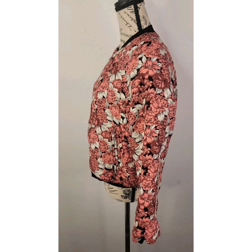 Sandro Paris Floral Crop Bomber Jacket Womens Sz 2 (M) Evora Jacquard Full Zip - Picture 4 of 9